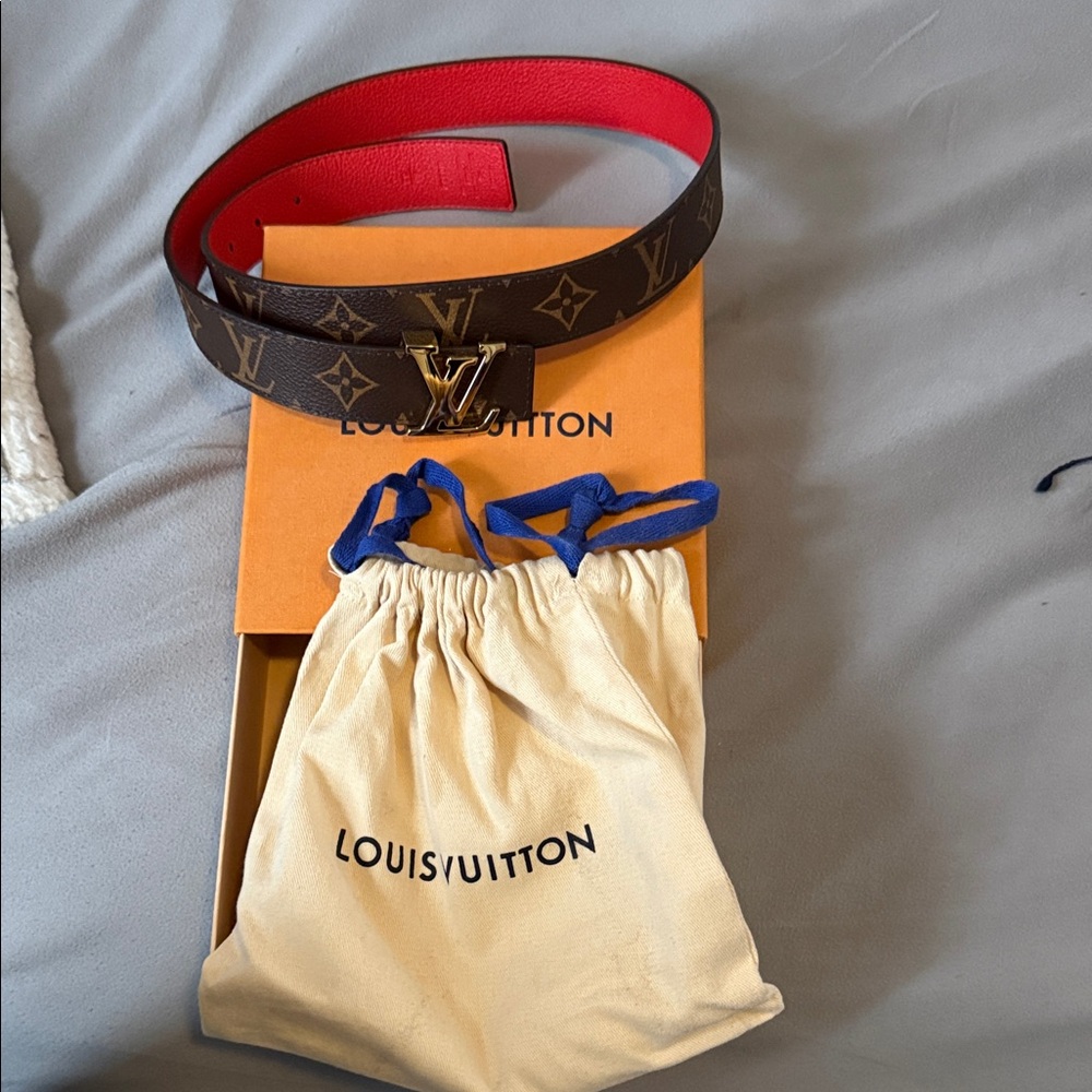 Louis Vuitton Brown Monogram Belt with Red Interior